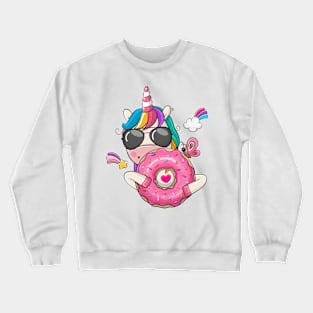 Cute unicorn with a pink donut. Crewneck Sweatshirt